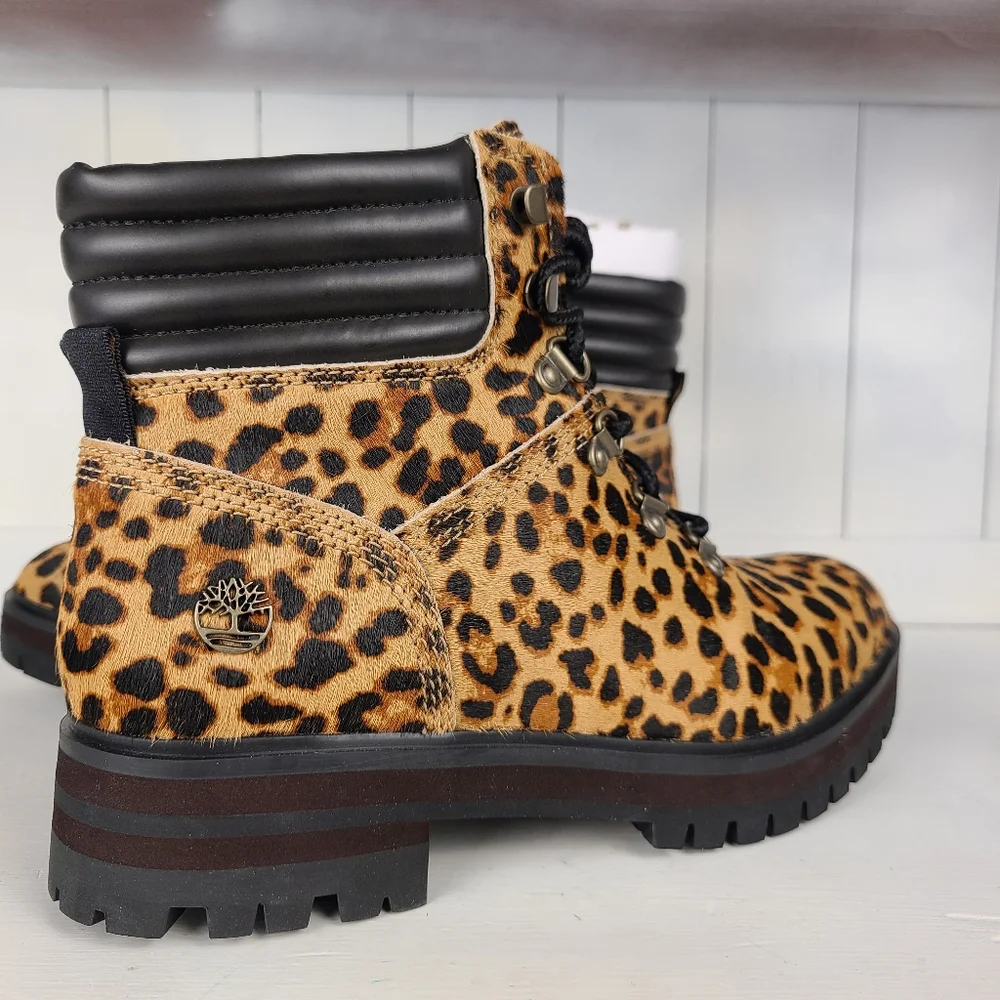 NWT Timberland London Square Leopard Print Calf Hair Mid Hiker Safari Boots - Picture 8 of 15